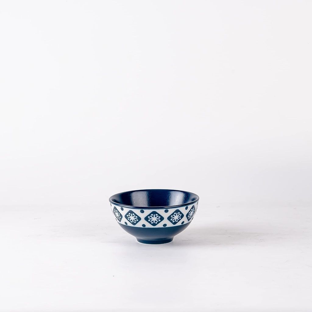 Hitkari Porcelain Cinnaflower Indigo Veg Bowl Set 6 Pc.& Plattere1 Pc.| Blue | Microweb Safe & Dishwasher Safe | Veg Bowl Set for 6 | Standard