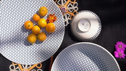 Hitkari Porcelain Blue Dew 21 Pc. Dinner Set for 6 |for Home & Kitchen | Material: Porcelain | Porcelain Luxury Dinnerware with Elegant Design | 21-Pices, Blue,Large�