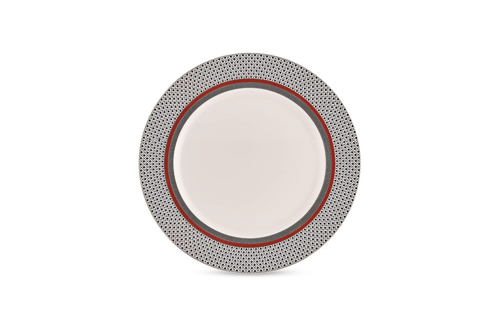 Hitkari Porcelain Burgundy Dinner Set 33 Pcs.|Modern & Trendy Design |Designed in India|for Home & Kitchen| White, Large (33 Dinner Set)