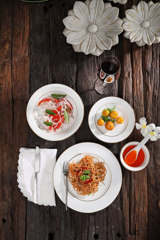 Hitkari Porcelain 16226 GL Dinner Set 33 Pcs |Modern & Trendy Design |Designed in India|for Home & Kitchen| White, Large(Set of 33, White)