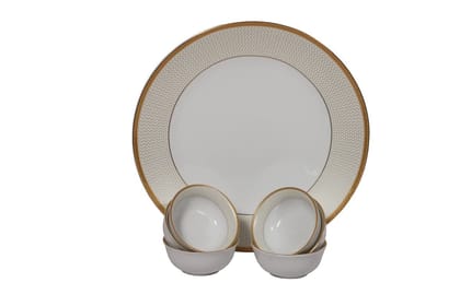 Hitkari Porcelain 4006 Platter with Veg Bowl Set-7 Pcs.|for Home & Kitchen |Service for 6|Material :-Porcelain|Snacks Set Platter with Veg Bowl Set|White,Veg Bowl -180ml,Platter -12.20"