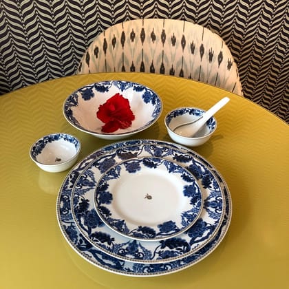 Hitkari Porcelain Monsoon Dinner Set 33 Pcs.| Modern & Trendy Design | Designed in India|for Home & Kitchen| (Blue)