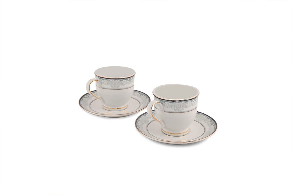 Hitkari Potteries 15205 Cup & Saucer Set for 6 for Morning & Evening Tea | Material: Porcelain | with Elegant Design | (12-Pieces, White)