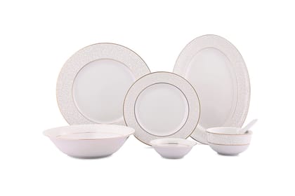 Hitkari Porcelain 12222 GL Dinner Set 33 Pcs. | Modern & Trendy Design | Designed in India | for Home & Kitchen | White, Large (12222 GL, 33 Dinner Set)