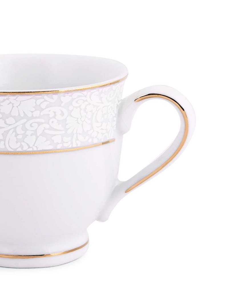 Hitkari Potteries - Cup & Saucer Set of 12pcs, Pair of 6 | for Morning & Evening Tea | Material: Porcelain | Elegant Design |12 -Pieces, White (12222 GL)