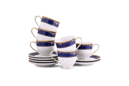 Hitkari Potteries -11471 Cup & Saucer Set of 12pcs for 6| for Morning & Evening Tea | Material: Porcelain | Elegant Design |12 -Pieces, White