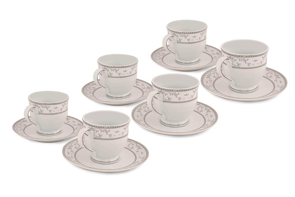 Hitkari Potteries -12206 Cup & Saucer Set of 12pcs for 6| for Morning & Evening Tea | Material: Porcelain | Elegant Design |12 -Pieces, White