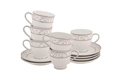 Hitkari Potteries -12206 Cup & Saucer Set of 12pcs for 6| for Morning & Evening Tea | Material: Porcelain | Elegant Design |12 -Pieces, White