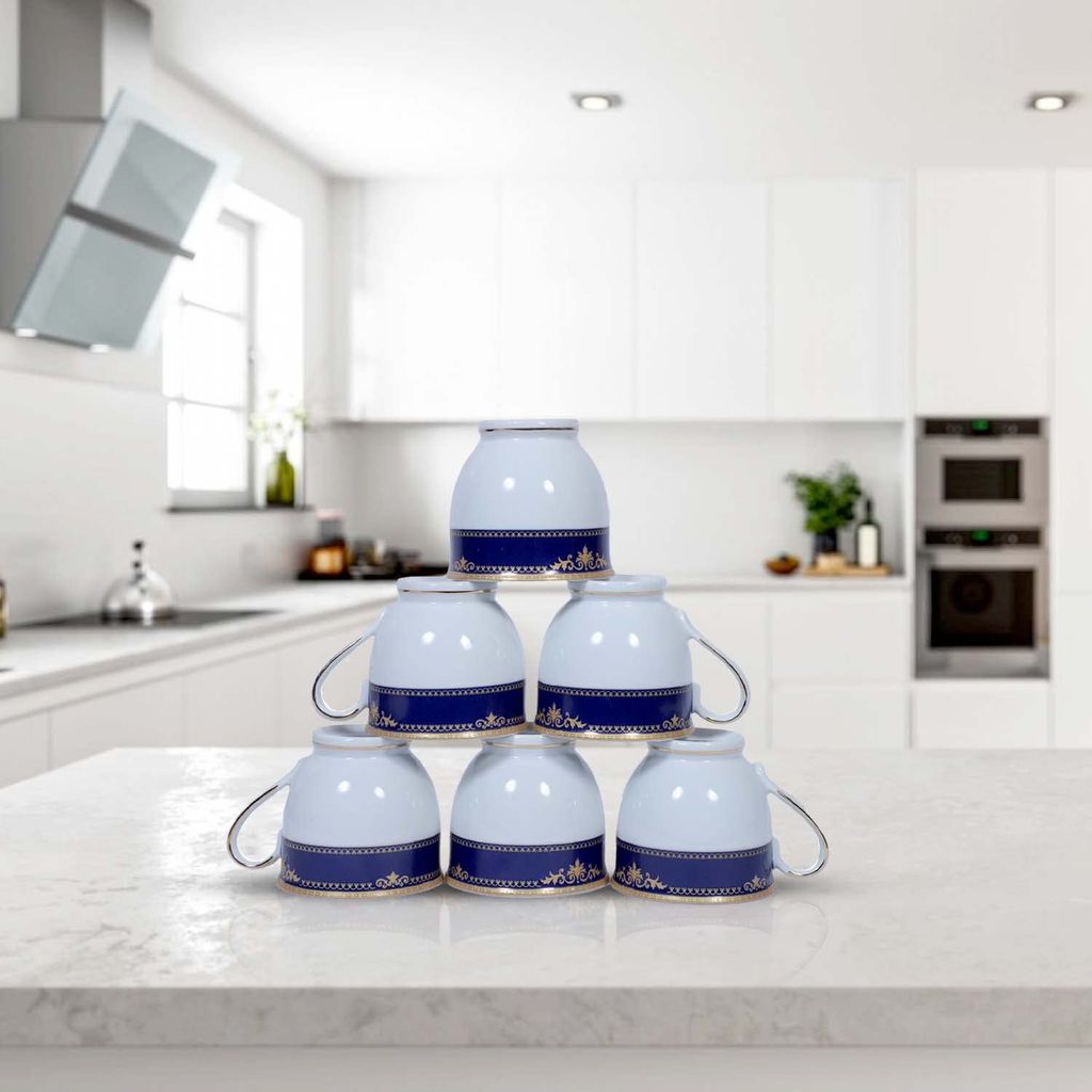 Hitkari Potteries -11471 Cup & Saucer Set of 12pcs for 6| for Morning & Evening Tea | Material: Porcelain | Elegant Design |12 -Pieces, White