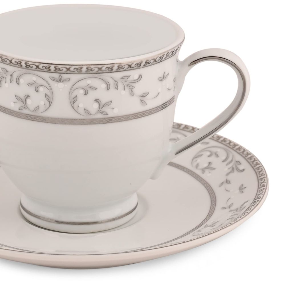 Hitkari Potteries -12206 Cup & Saucer Set of 12pcs for 6| for Morning & Evening Tea | Material: Porcelain | Elegant Design |12 -Pieces, White