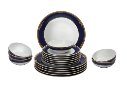 Hitkari Porcelain 11471 Dinner Set 18 Pcs.|Dinner Set for 6|Material: Porcelain|Luxury Dinnerware with Pure Gold Lining |for Home & Kitchen|White, Color, Large
