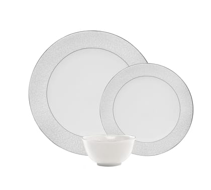 Hitkari Porcelain 12222 PL Dinner Set 18 Pcs.|Dinner Set for 6|Material: Porcelain|Luxury dinnerware with Pure Platinum Lining |for Home & Kitchen|White, Large