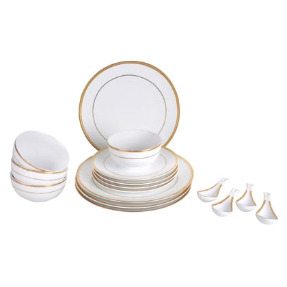 Hitkari Porcelain 20861 Dinner Set 16 Pcs.|Dinner Set for 4|Material: Porcelain|Luxury Dinnerware with Pure Gold Lining |for Home & Kitchen|White, Large