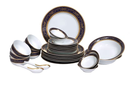 Hitkari Porcelain 14228 Dinner Set 39 Pcs.|Dinner Set for 6|Material: Porcelain|Luxury Dinnerware with Pure Gold Lining |for Home & Kitchen|White, Large