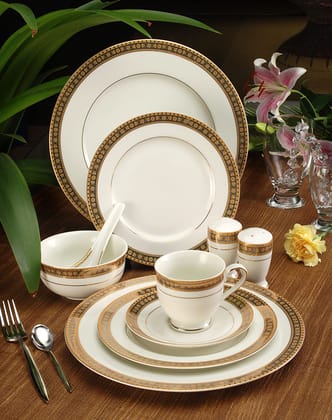 Hitkari Porcelain 11545 Dinner Set 33 Pc.for 6 |for Home & Kitchen |Luxury Dinnerware | Material: Porcelain | 33-Pices, White,Large