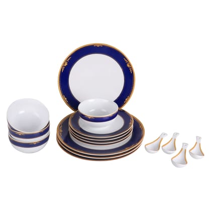 Hitkari Porcelain 11471 Dinner Set 16 Pcs.|Dinner Set for 4|Material: Porcelain|Luxury Dinnerware with Pure Gold Lining |for Home & Kitchen|White, Large