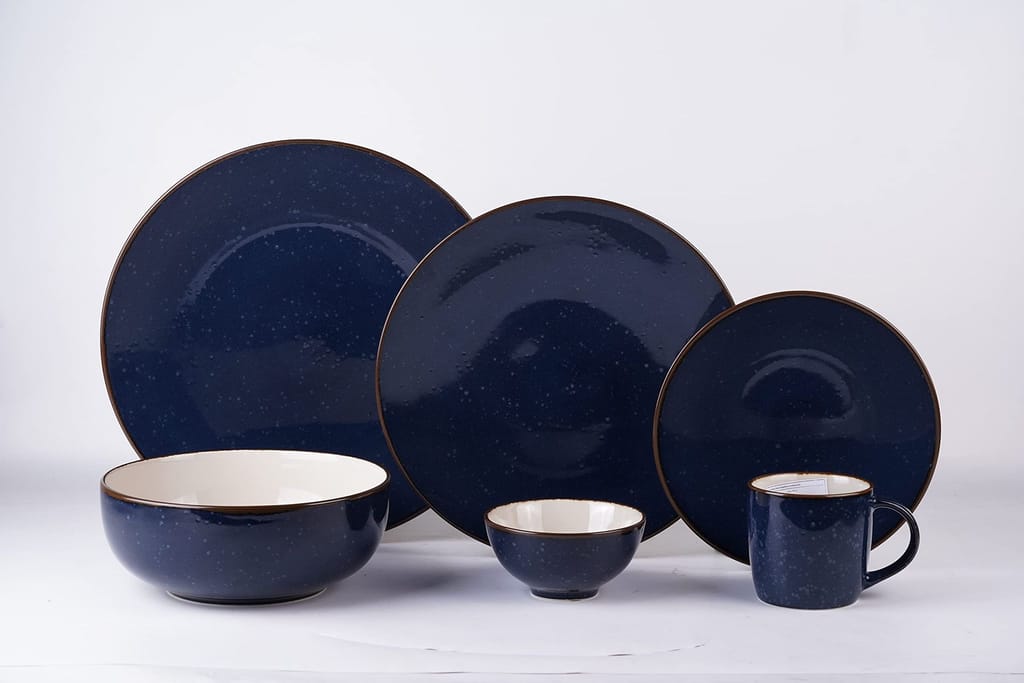 Hitkari Porcelain Rustic Navy Dinner Set 21pc. | for Home & Kitchen |Material: Porcelain| Luxury Dinnerware| 21Pc (Navy Blue, 21pc.)