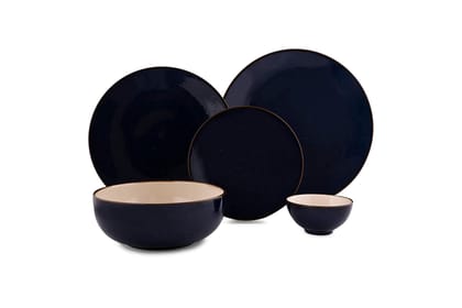 Hitkari Porcelain Rustic Navy Dinner Set 21pc. | for Home & Kitchen |Material: Porcelain| Luxury Dinnerware| 21Pc (Navy Blue, 21pc.)
