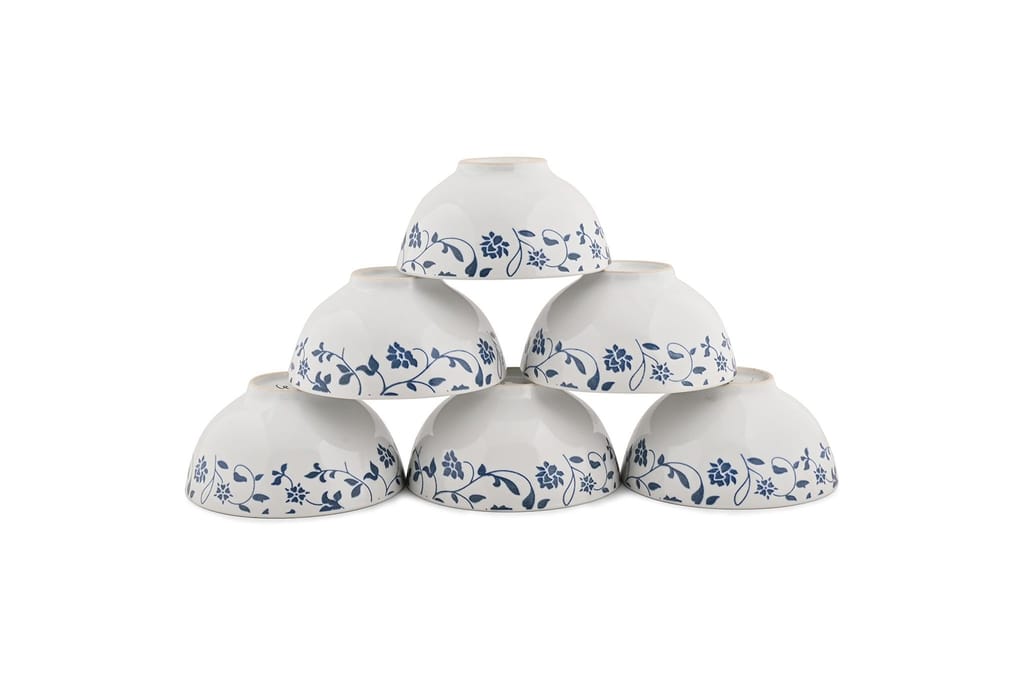 Hitkari Porcelain NOEY Blue 1 Platter with 6 Veg Bowl Set-7 Pcs |for Home & Kitchen |Material Porcelain |Snacks Set Platter with Veg Bowl Set|,Veg Bowl -180ml,Platter -12.20"(Grey)