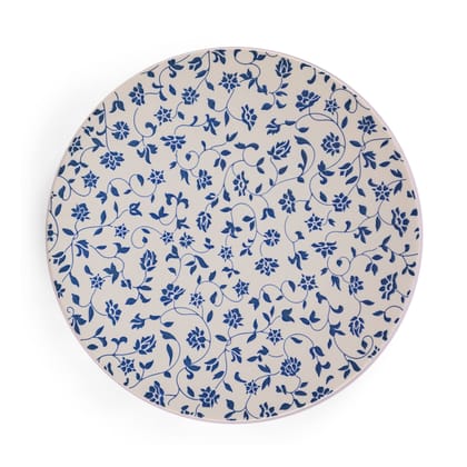 Hitkari Potteries Porcelain Noey Blue Platter Set of 1 Pc. for Home & Kitchen Rice Plate Set (31cm, White)