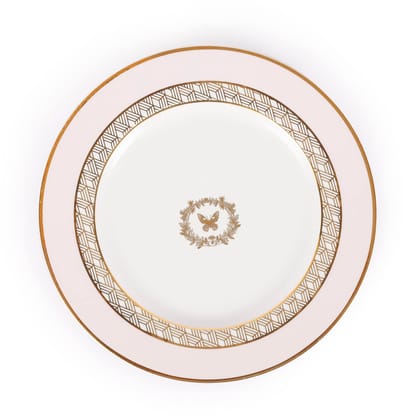 Hitkari Potteries Porcelain Mimosa Soup Plate Set of 6 PC. for Home & Kitchen | Porcelain Ceramic Soup Plate Set (24 x 3cm,Pure Gold Pink)