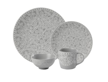 Hitkari Porcelain Mila Light Grey Dinner Set 16 Pcs.| Modern & Trendy Design |Designed in India|for Home & Kitchen|Grey | Dishwasher Safe & Microweb Safe