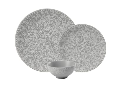 Hitkari Porcelain Mila Light Grey Dinner Set 12 Pcs.|High-Quality Porcelain |Modern & Trendy Design |Designed in India|for Home & Kitchen|Grey | Dishwasher Safe & Microweb Safe