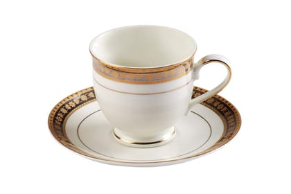 Hitkari Potteries Porcelain 11545 Cup Saucer Set of 6 for Home & Kitchen | Teaware | Morning & Evening Tea (White)