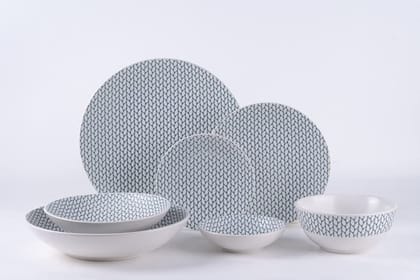 Hitkari Porcelain Dew Blue Dinner Set 27 Pcs.|Dinner Set for 6|Material: Porcelain|Luxury Dinnerware |for Home & Kitchen|White, Large, Microweb Safe & Dishwasher Safe