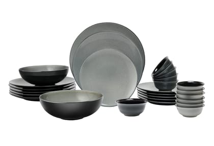 Hitkari Porcelain Grey Night 27 Pc. Dinner Set for 6|for Home & Kitchen | Material: Porcelain | Premium Quality with Elegant Design | 27-Pices, Grey, Microweb Safe & Dishwasher Safe