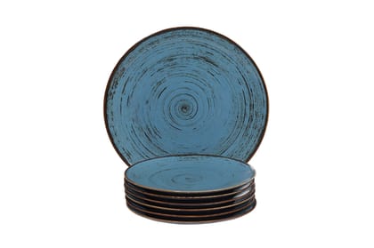 Hitkari Porcelain Blue Sky Snacks Set -7Pc.|Set for 6 with Serving Plate|Glaze Snacks Set |Serving Set |for House Party |Microweb Safe & Dishwasher Safe|Blue,Standerd
