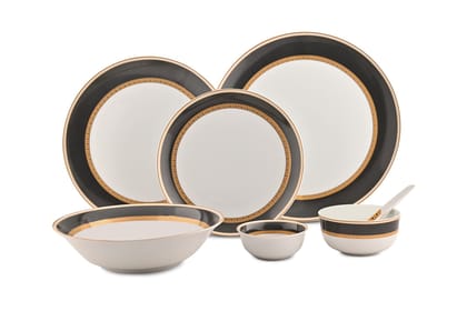 Hitkari Porcelain Dinner Set 33 Pc. Dinner Set for 6|for Home & Kitchen | Material: Porcelain | (33-Pices,White)