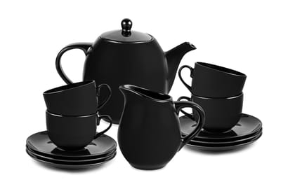Hitkari Porcelain Tea Set 17 Pc.| Porcelain Tea Set for Home & Kitchen | Glaze Tea Set with Cup Saucer | White,17pcs,Microweb Safe & Dishwasher Safe