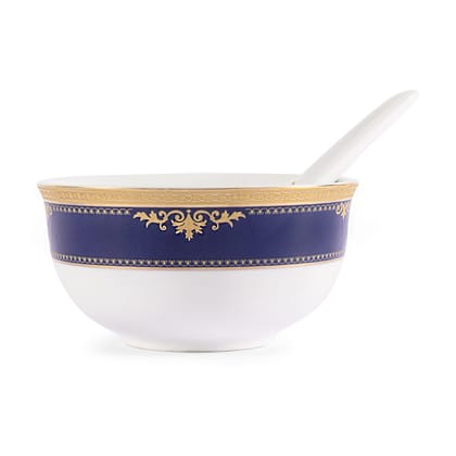 Hitkari Potteries 16522 Soup Bowl 6PC. & Soup Spoon 6 PC | Microweb Safe & Dishwasher Safe | Porcelain Serving Bowl for Home & Kitchen