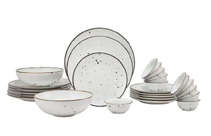 Hitkari Porcelain White Sparkle Dinner Set 27 Pcs.|Dinner Set for 6|Material: Porcelain|Luxury Dinnerware |for Home & Kitchen|White, Large, Microweb Safe & Dishwasher Safe