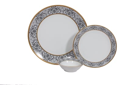 Hitkari Porcelain Varona Dinner Set 18 Pcs.|Dinner Set for 6|Material: Porcelain|Luxury Dinnerware |for Home & Kitchen|White, Large