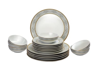 Hitkari Porcelain Verona Light Dinner Set 18 Pcs.|Dinner Set for 6|Material: Porcelain|Luxury Dinnerware with Pure Gold Lining |for Home & Kitchen|White, Large