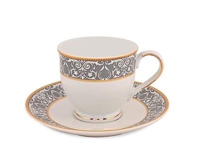 Hitkari Potteries - Verona Cups & Saucer Set for 6 | for Morning & Evening Tea | Material: Porcelain | Tea Set Elegant Design | (White, Set of 6)