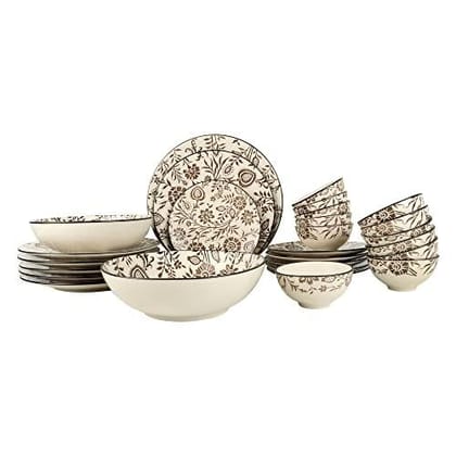 Hitkari Porcelain Sulur Gray Dinner Set 27 Pcs.|Dinner Set for 6|Material: Porcelain|Luxury Embossed Dinnerware |for Home & Kitchen|Gray, Large, Microweb Safe & Dishwasher Safe