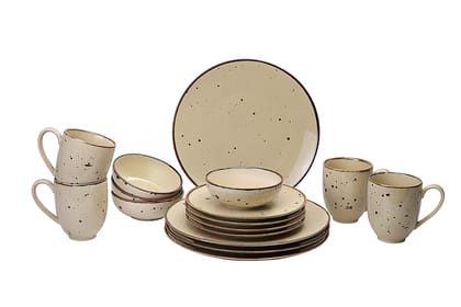 Hitkari Porcelain Sahara Sand Dinner Set 16 Pcs.|Dinner Set for 4|Material: Porcelain|Luxury Dinnerware |for Home & Kitchen|Ivory, Large, Microweb Safe & Dishwasher Safe