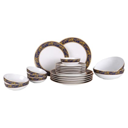 Hitkari Porcelain Summer Gold Dinner Set 21 Pcs.|Dinner Set for 6|Material: Porcelain|Luxury Dinnerware with Pure Gold Lining |for Home & Kitchen|White, Large