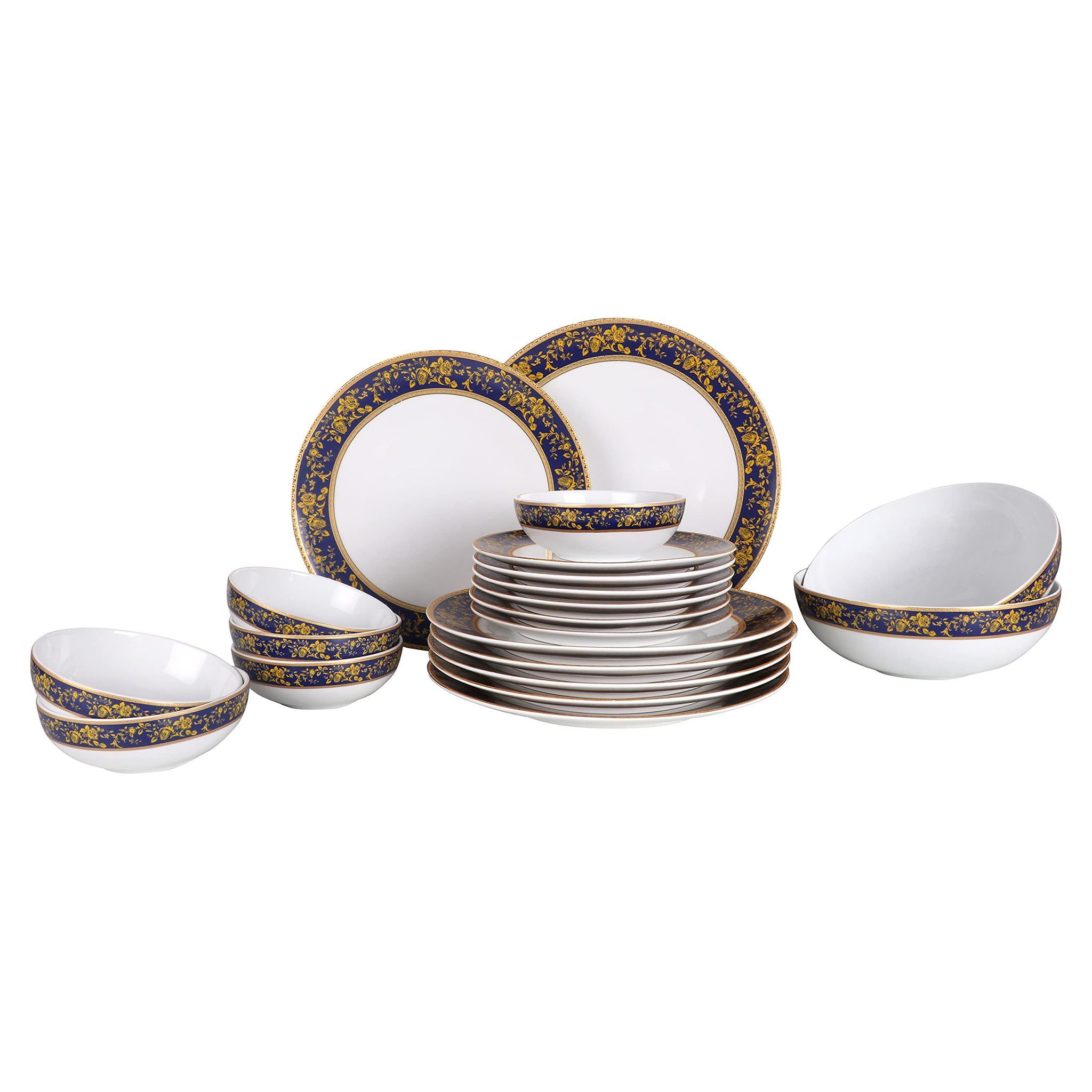 Hitkari Porcelain Summer Gold Dinner Set 21 Pcs.|Dinner Set for 6|Material: Porcelain|Luxury Dinnerware with Pure Gold Lining |for Home & Kitchen|White, Large