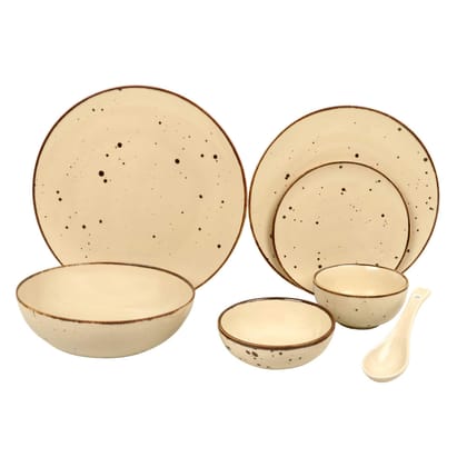 Hitkari Porcelain Sahra Sand Dinner Set 33 Pcs.|Dinner Set for 6|Material: Porcelain|Luxury Glazed Dinnerware |for Home & Kitchen| Ivory, Large,Microweb Safe & Dishwasher Safe
