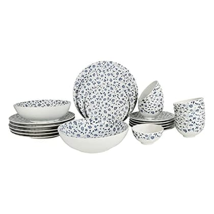 Hitkari Porcelain Noey Blue Dinner Set 27 Pcs.|Dinner Set for 6|Material: Porcelain|Luxury Dinnerware |for Home & Kitchen|White, Large, Microweb Safe & Dishwasher Safe