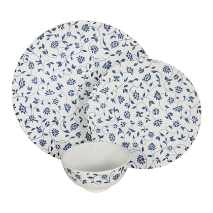 Hitkari Noey Blue -18 PC.Dinner Set for Home & Kitchen | Porcelain Dinner Set for 6 | Ivory | Microweb & Dishwasher Safe