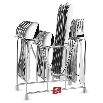 FNS Montavo Orchid 24 Pcs Cutlery Set with Stand (6 Dinner Knife/Buter Knife, 6 Dinner Spoons, 6 Dinner Fork and 6 Table Spoons)