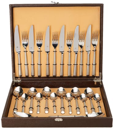 FnS Aura 18/10 Stainless Steel Cutlery Set- 26-PCs (6 Dessert Spoons, 6 Dinner Forks, 6 Tea Spoons, 6 Knives & 2 Serving Spoons)