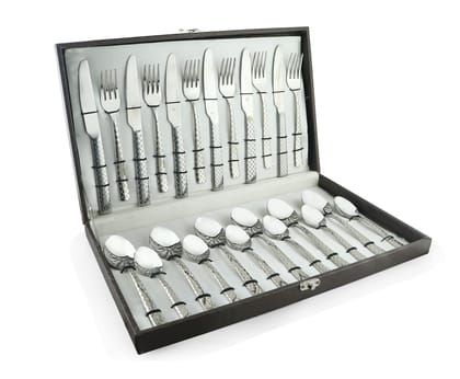 FnS Rhombo 24 Pcs Cutlery Set (6 Dinner Spoons, 6 Dinner Forks, 6 Dinner Knives & 6 Tea Spoons) with Leatherite Box