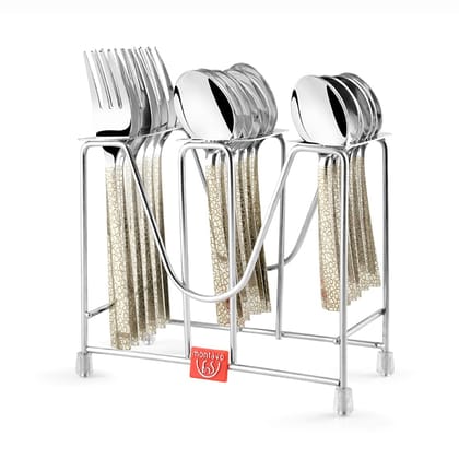 Montavo by FnS Pebble Premium Laser Engraved Cutlery Set of 18 Pcs with Hanging Stand (6 Dinner Spoons, 6 Dinner Forks & 6 Tea Spoons)