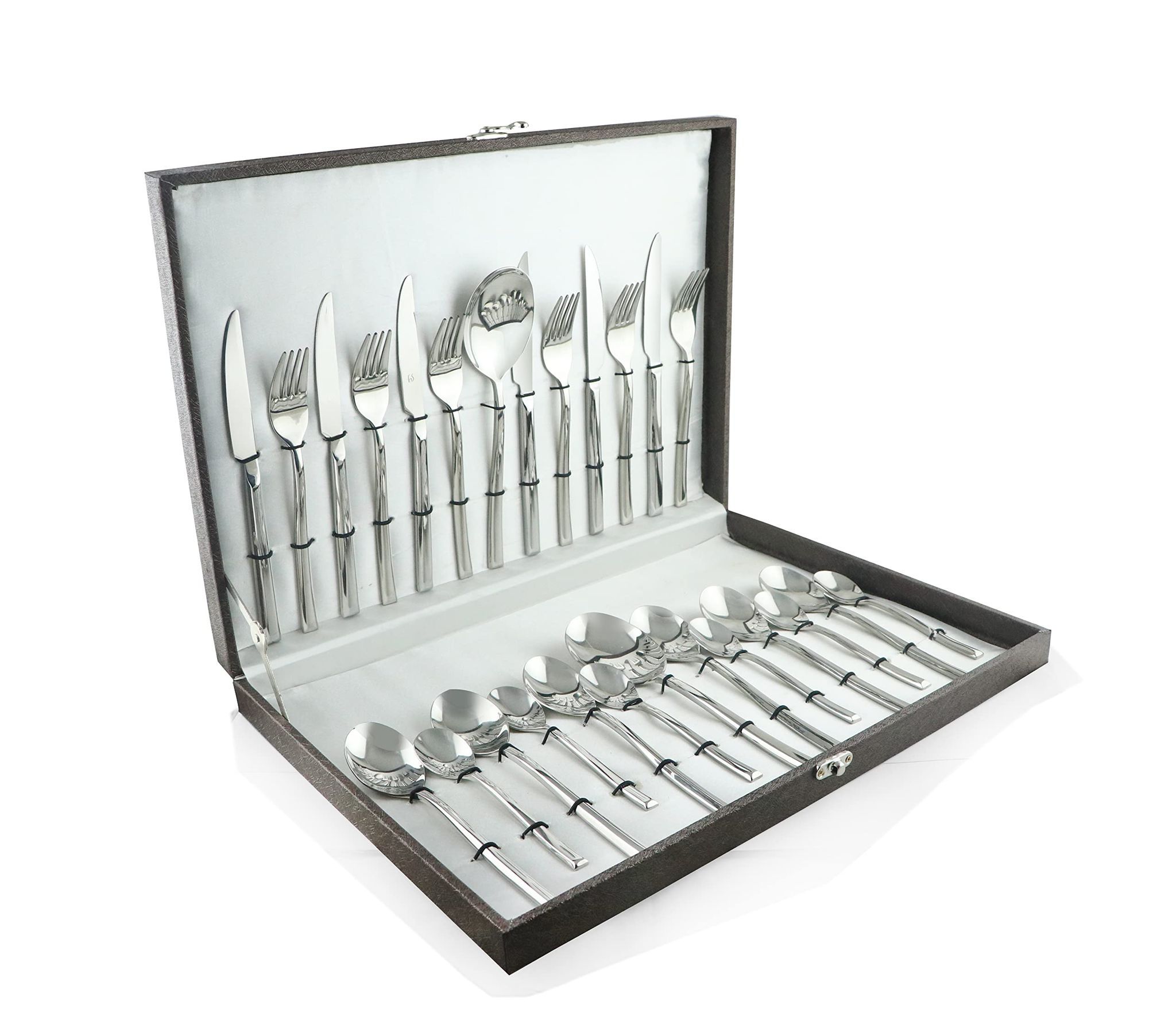 FnS Yearn 18/10 Quality Stainless Steel 26 Pc Cutlery Set Box Packaging (6 Dinner Spoons, 6 Dinner Fork, 6 Teaspoons, 6 Dinner Knives & 2 Serving Spoons)